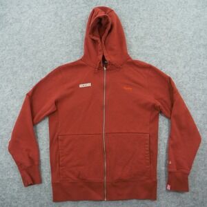 Rapha Hoodie Sweatshirt Mens Medium Red Full Zip Hooded Fleece Cycling